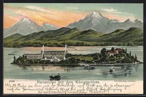 Künstler-AK Herreninsel, Gesamtansicht mit dem Königsschloss