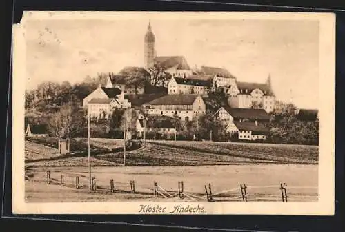 AK Andechs, Ortsansicht mit Kloster