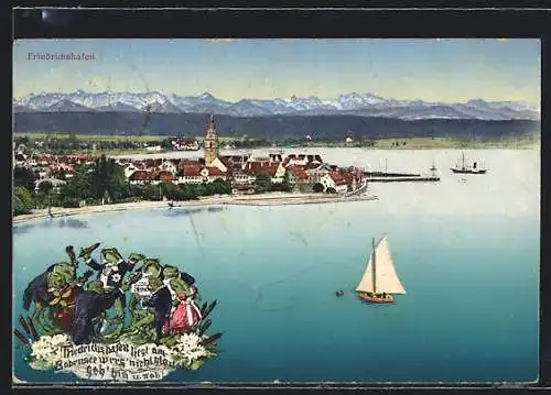 AK Friedrichshafen, Ort und Hafen aus der Vogelschau