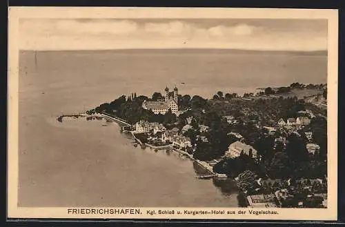 AK Friedrichshafen, Kgl. Schloss und Kurgarten-Hotel aus der Vogelschau