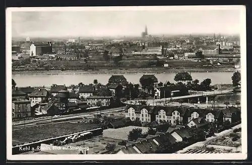 AK Kehl, Ortsansicht aus der Vogelschau, Blick nach Strassburg