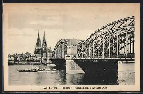 AK Cöln a. Rh., Hohenzollernbrücke mit Blick zum Dom