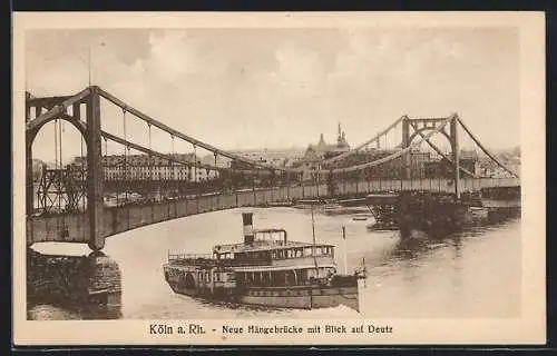 AK Köln a. Rh., Neue Hängebrücke mit Blick auf Deutz