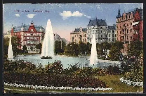AK Köln-Neustadt, Wasserspiel am Deutschen Ring