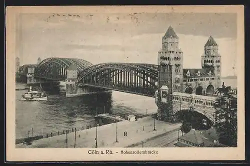 AK Köln a. Rh., Hohenzollernbrücke mit Strassenbahn