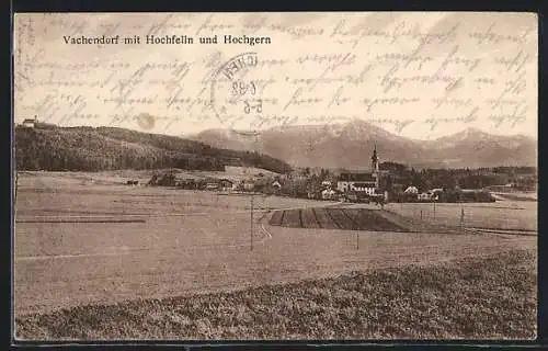 AK Vachendorf, Ortsansicht gegen Hochfelln und Hochgern