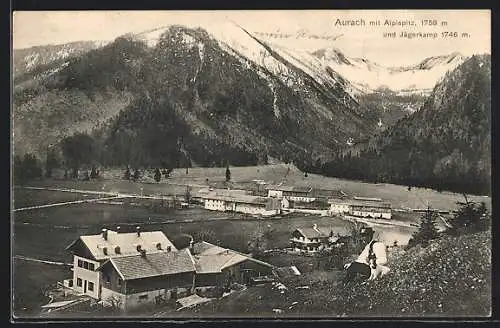 AK Aurach / Fischbachau, Ortsansicht mit Alpspitz und Jägerkamp