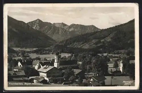 AK Fischbachau, Gesamtansicht mit Bergpanorama