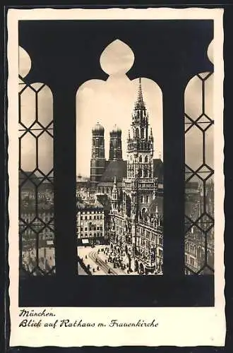 AK München, Blick auf Rathaus mit Frauenkirche