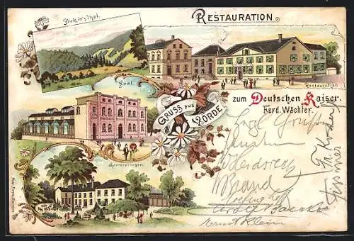 Lithographie Voerde / Ennepetal, Restauration zum Deutschen Kaiser, Saal, Gartenanlage