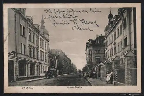 AK Zwenkau, Ahnert-Strasse mit Kutsche
