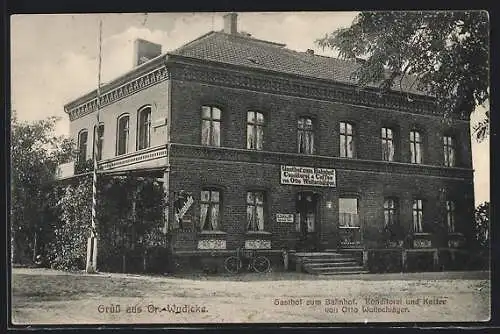 AK Gr. Wudicke, Gasthof zum Bahnhof v. Otto Wollschläger