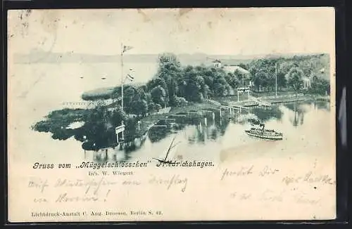 AK Berlin-Friedrichshagen, Gasthaus Müggelschlösschen und Dampfer