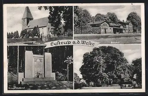 AK Eystrup, Kirche, Bahnhof, Kriegerdenkmal