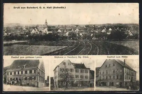 AK Sulzdorf / Schwäbisch Hall, Gasthof zum goldenen Lamm, Bäckerei Gg. Glück und Gasthof zum Rössle