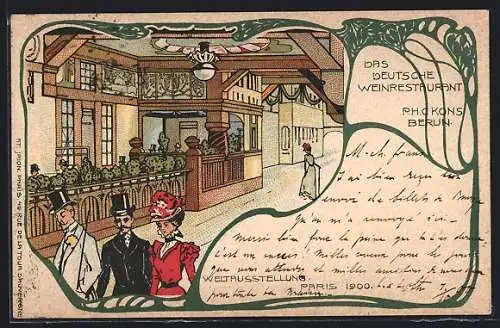 Lithographie Paris, Exposition universelle de 1900, Das Deutsche Weinrestaurant H. C. Kons Berlin