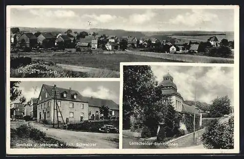 AK Leiningen /Hunsrück, Gasthaus u. Metzgerei v. Phil Schweitzer, Lamscheider Stahlbrunnen