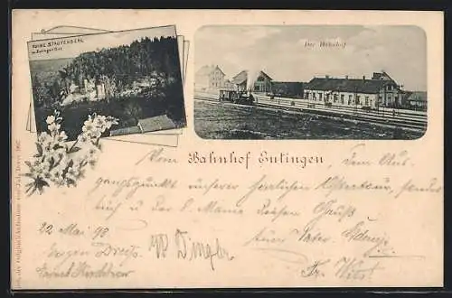AK Eutingen / Württ., Bahnhof und Ruine Stauffenberg