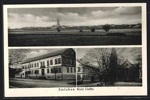 AK Emleben, Gasthaus zur Krone, Bes.: Albert Heissner, Kirche, Panorama