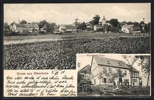 AK Oberdreis, Das Gasthaus Wirtschaft Horn, Ortsansicht