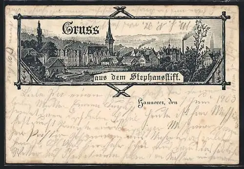 Lithographie Hannover, Blick auf den Stephansstift