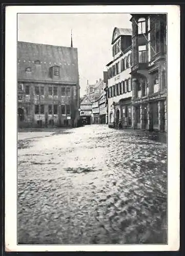 AK Quedlinburg, Hochwasser 1925 am Marktplatz mit dem Rathaus