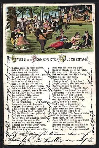 Lithographie Frankfurt-Niederrad, Gäste im Wald zum Wäldchestag