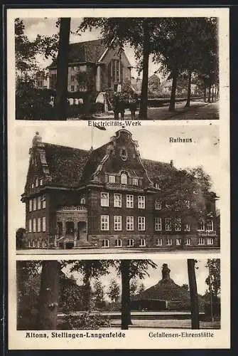 AK Hamburg-Altona, Electricitätswerk, Rathaus, Gefallenen-Ehrenstätte
