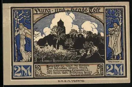 Notgeld Gleiwitz, 2 Mark, Ortsansicht mit Burg Tost