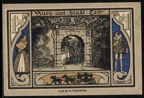 Notgeld Gleiwitz, 1 Mark, Eingangstor zur Burg Tost