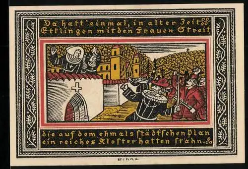 Notgeld Ettlingen 1921, 50 Pfennig, Ritter und Nonnen im Streit