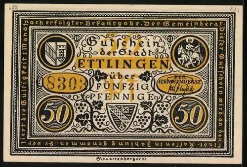 Notgeld Ettlingen 1921, 50 Pfennig, Frauen haben gesiegt