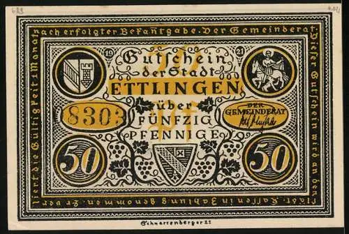 Notgeld Ettlingen 1921, 50 Pfennig, Ratsherren werden für Folter hingerichtet