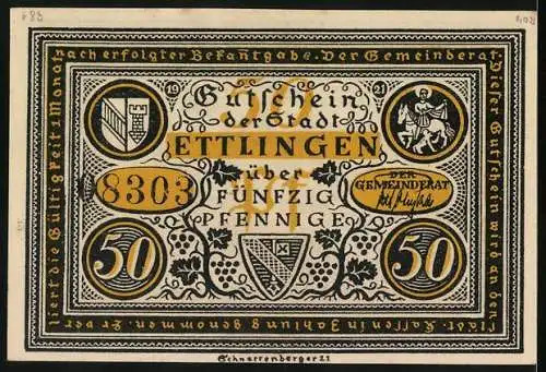 Notgeld Ettlingen 1921, 50 Pfennig, Gefangener wird freigelassen