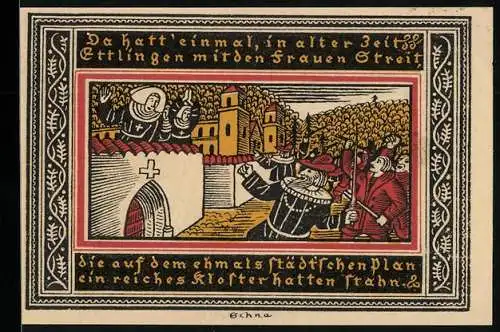 Notgeld Ettlingen 1921, 50 Pfennig, Angriff gegen das Kloster