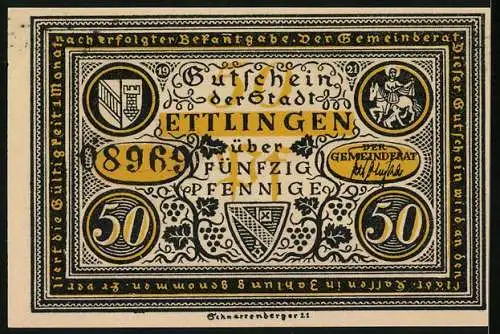 Notgeld Ettlingen 1921, 50 Pfennig, Angriff gegen das Kloster