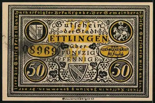 Notgeld Ettlingen 1921, 50 Pfennig, Ratsherren werden enthauptet