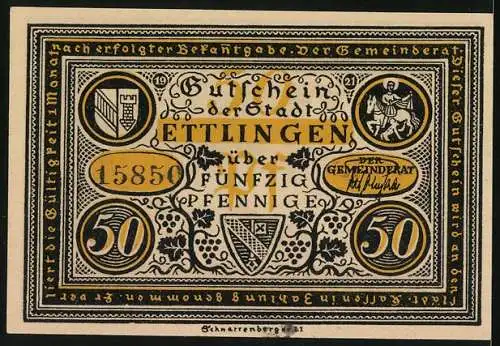 Notgeld Ettlingen 1921, 50 Pfennig, Kloster unter Angriff