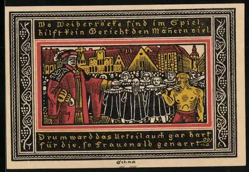 Notgeld Ettlingen 1921, 50 Pfennig, Männer vor Gericht