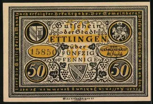 Notgeld Ettlingen 1921, 50 Pfennig, Männer vor Gericht