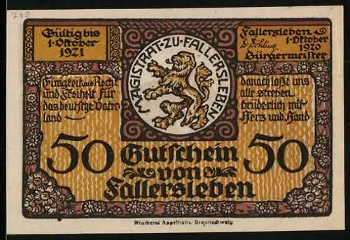 Notgeld Fallersleben 1920, 50 Pfennig, Hoffmann von Fallersleben und Geburtshaus