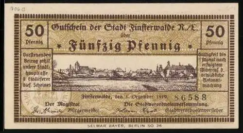 Notgeld Finsterwalde 1919, 50 Pfennig, Ortsansicht, Rathaus