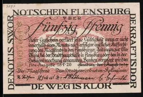 Notgeld Flensburg 1920, 50 Pfennig, Familie reist nach Deutschland