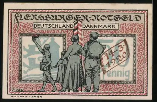 Notgeld Flensburg 1920, 50 Pfennig, Familie reist nach Deutschland