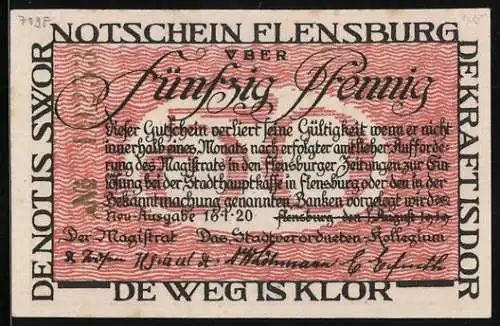 Notgeld Flensburg 1920, 50 Pfennig, Dänische Familie auf dem Weg nach Deutschland