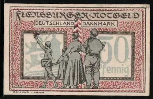 Notgeld Flensburg 1920, 50 Pfennig, Dänische Familie geht nach Deutschland