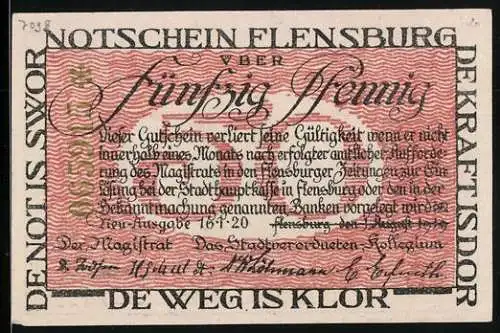 Notgeld Flensburg 1920, 50 Pfennig, Familie grüsst Deutschland
