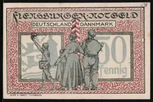 Notgeld Flensburg 1920, 50 Pfennig, Dänische Familie grüsst Deutschland