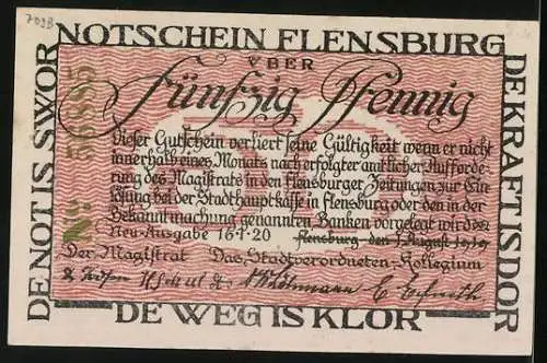 Notgeld Flensburg 1920, 50 Pfennig, Dänische Familie grüsst Deutschland