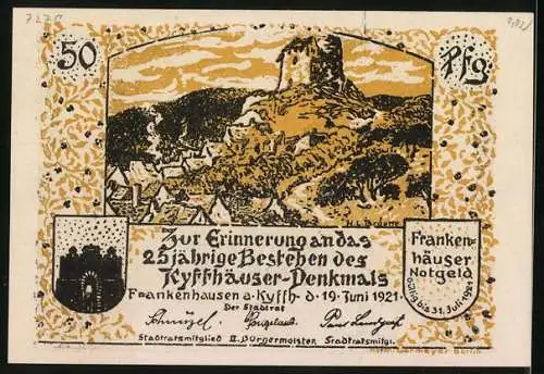 Notgeld Frankenhausen a. Kyffh. 1921, 50 Pfennig, Barbarossa auf dem Kyffhäuser